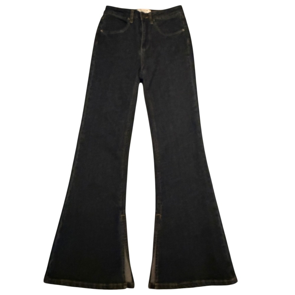 Oliver Logan Russel‎ Flare 70s Retro High Rise Jeans Split Hem Dark Denim Sz 26